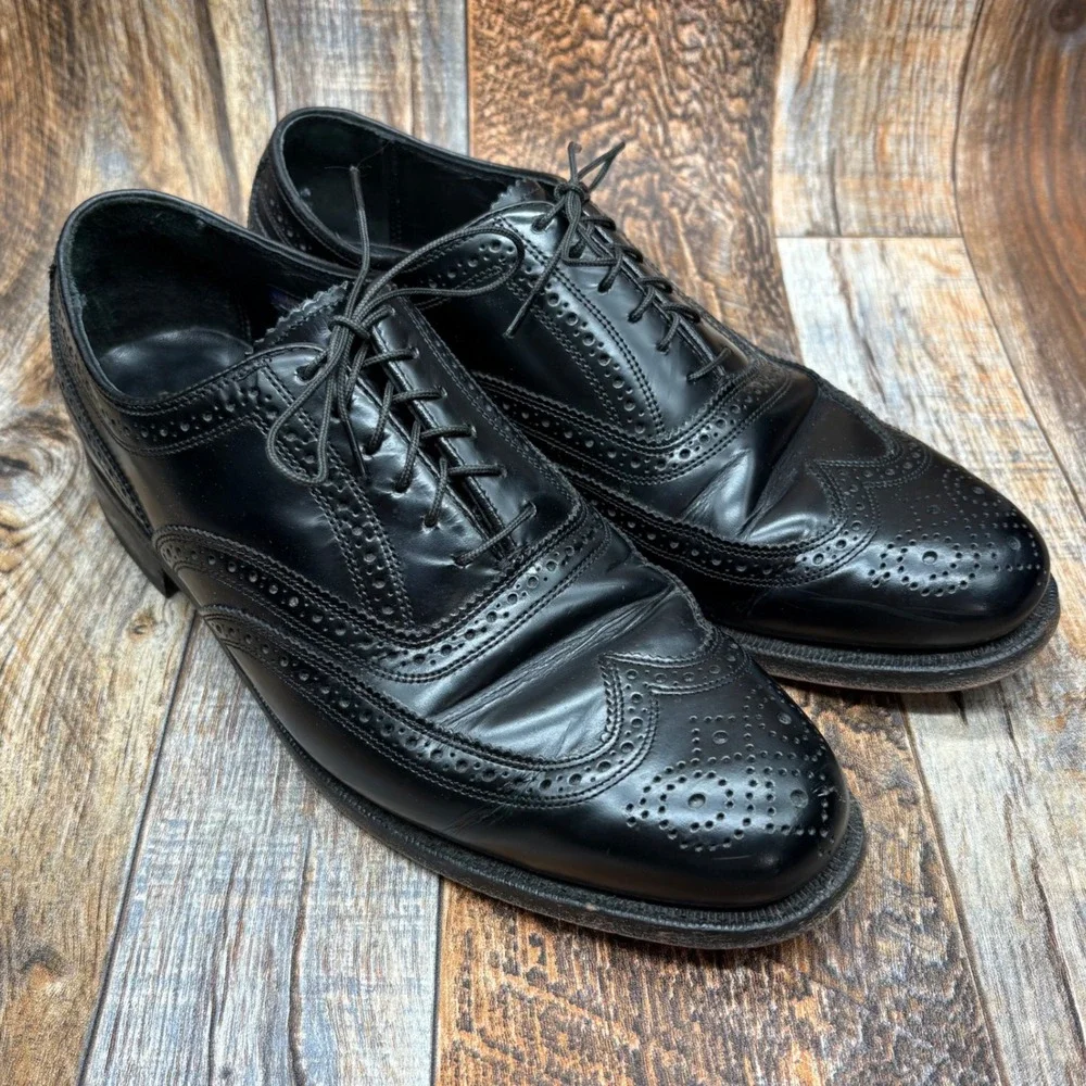 Florsheim Mens Black Leather Wingtip Brogue Oxford Dress Shoe Size 8 Style 76401